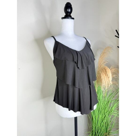 Women's UPF 50 Tiered Tankini Top Aqua Green Black X Strap Layered Medium Swim - Picture 5 of 9